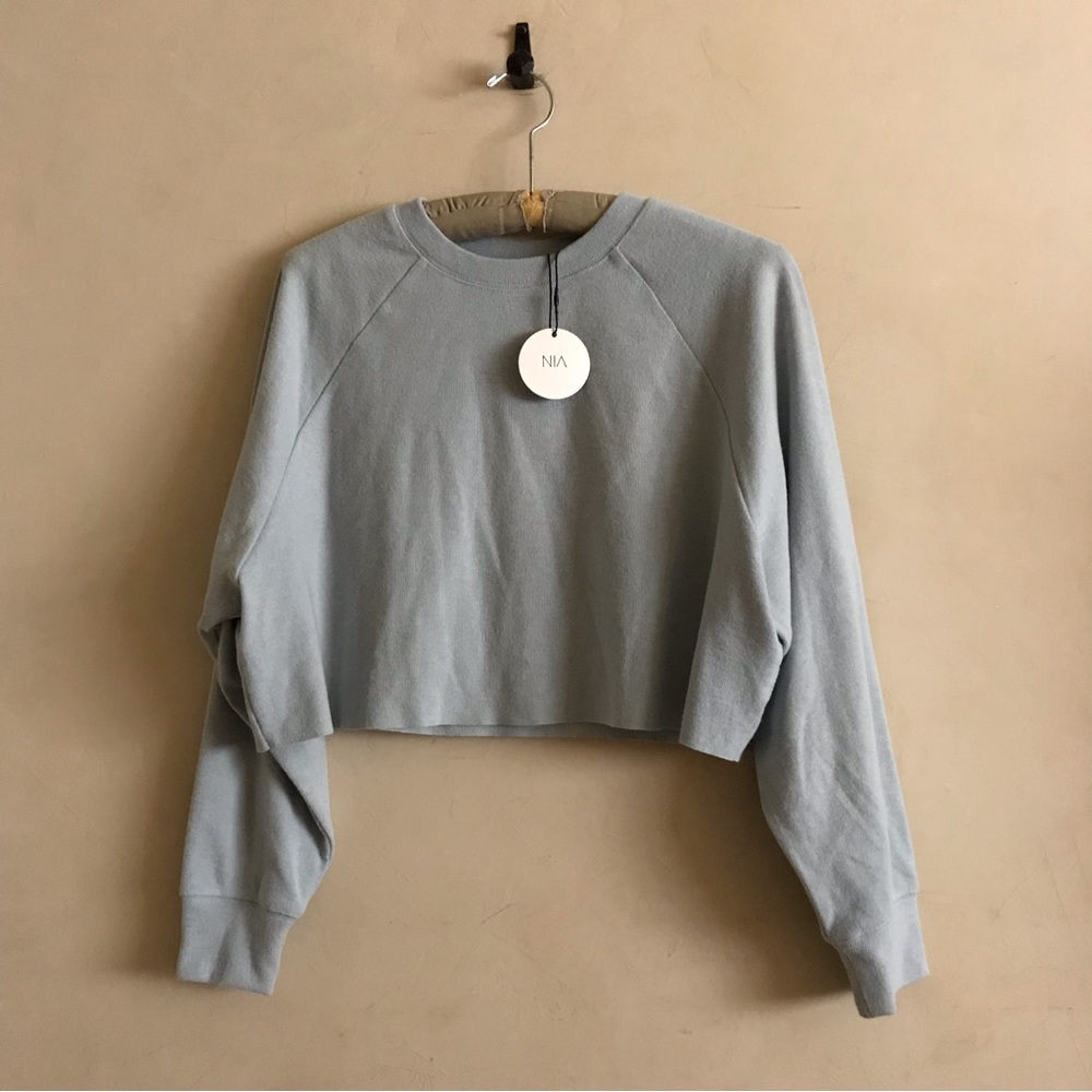 NIA Dusty Blue Cropped Raglan Top - Picture 5 of 5